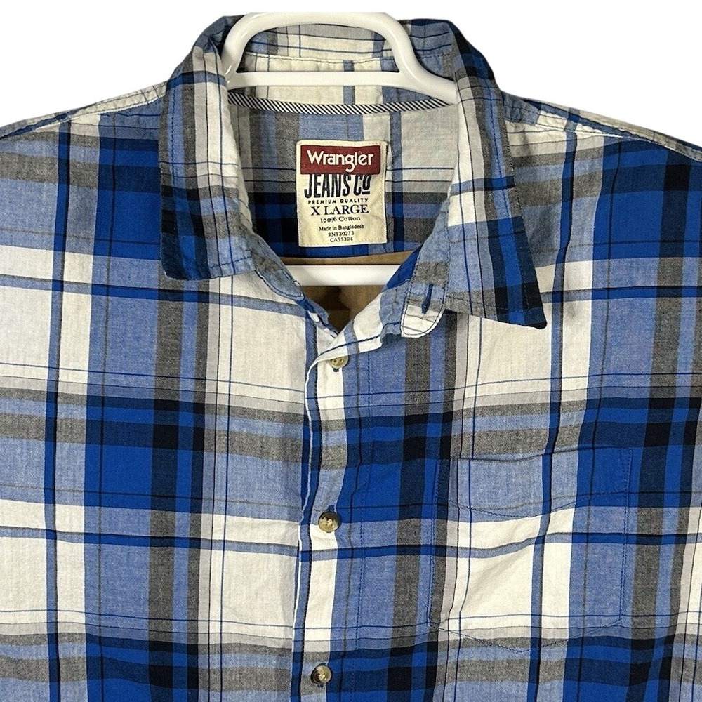 Wrangler Jean Co‎ Button Down Flannel Shirt Mens Size XL Blue White Plaid